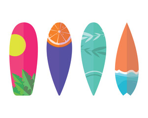 Set of surfboard icons on white background. Sport, hobby, tourism, entertainment.