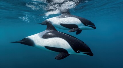 Fototapeta premium Commerson's Dolphins: Agile Swimmers in the Deep Blue