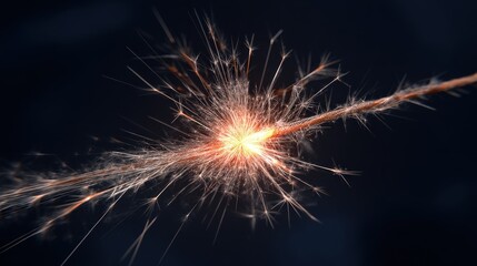 Close-up of a burning sparkler against a dark background, showcasing its bright, fiery sparks.