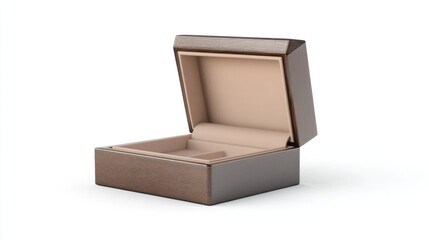 Open, brown wooden jewelry box