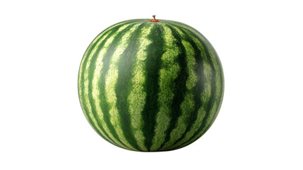 Fresh whole watermelon isolated on a transparent background, perfect for summer-themed designs, food blogs, and healthy lifestyle projects. High-quality PNG format.