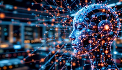 Obraz premium a futuristic ai interface set in a data center environment