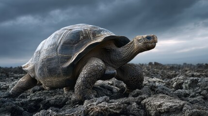 Obraz premium Galapagos Giant Tortoise in Volcanic Landscape