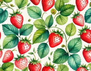 Watercolor Strawberry Pattern On White Background
