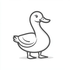 Obraz premium Duck vector icon, simple line art, gray color on a white background, one thin stroke for the duck's body and beak, no details in the front view. 