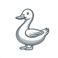 Duck vector icon, simple line art, gray color on a white background, one thin stroke for the duck's body and beak, no details in the front view. 