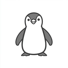 Obraz premium Penguin vector icon, simple line art, gray color on a white background, one thin stroke for the penguin's body and beak, no details in the front view. 