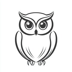 Fototapeta premium Owl vector icon, simple line art, gray color on a white background, one thin stroke for the owl's body and wings, no details in the front view.