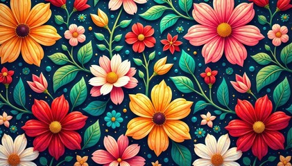 Intricate floral design, repeating seamlessly , fabric, flowers