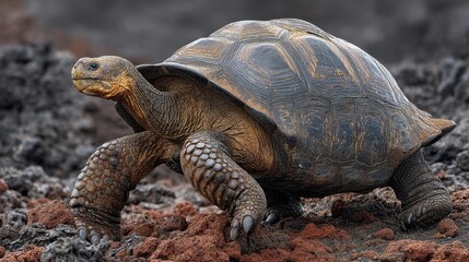 Obraz premium Galapagos Giant Tortoise Walking on Volcanic Rock