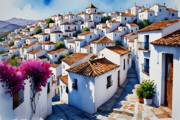 Fototapeta premium Charming mediterranean village with white houses and cobblestone streets