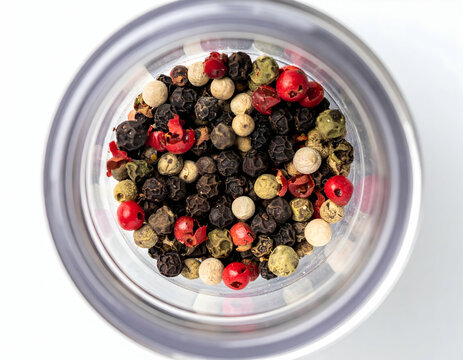 Assortment Of Peppercorns In Glass Jar
