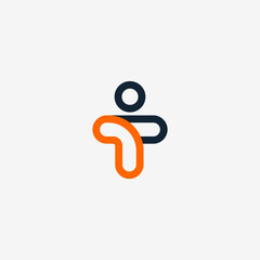 Abstract Outline Person In Simple Flat Design With Orange And Navy Lines On White Canvas