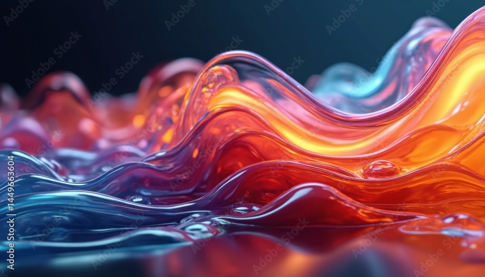 Aufkleber abstract liquid glass background with vibrant colorful waves. dynamic flow with light reflection. su