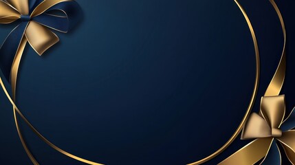 Elegant navy blue background with gold and blue ribbon bows.