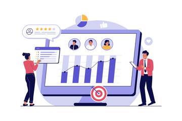 Team Analyzing User Feedback. Customer Review and Data Insight Illustration. Illustrations for websites, landing pages, mobile apps, posters and banners