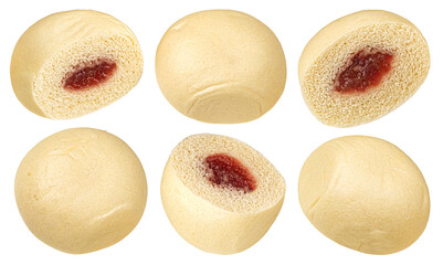 Steamed bun filled with fruit jam isolated on white background
