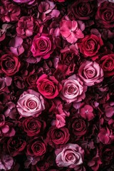 Naklejka premium A beautiful bunch of vibrant purple roses set against a black background