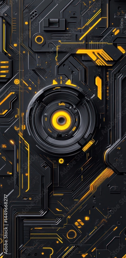 Poster abstract tech background with neon lights, circuit board pattern, for digital design and futuristic 