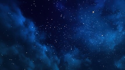 Fototapeta premium A mesmerizing night sky filled with countless stars and swirling nebulae. The deep blue hues create a serene and peaceful atmosphere.