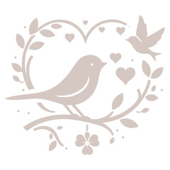 Romantic Birds in Heart-Shaped Floral Frame