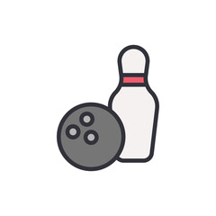Bowling colored icons, minimalist vector illustration ,simple transparent graphic element .Isolated on white background