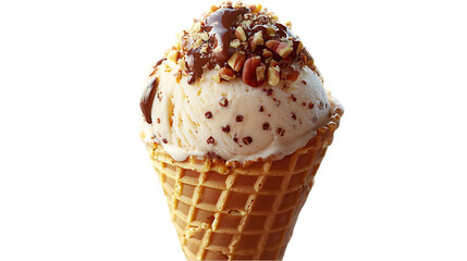 Vanilla Ice Cream Cone with Pecans and Chocolate Drizzle