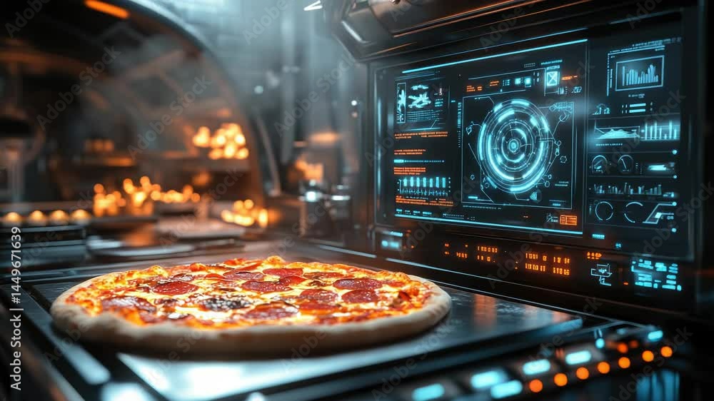 Aufkleber cutting-edge ai-controlled pizza oven with futuristic design and glowing digital interface in a high