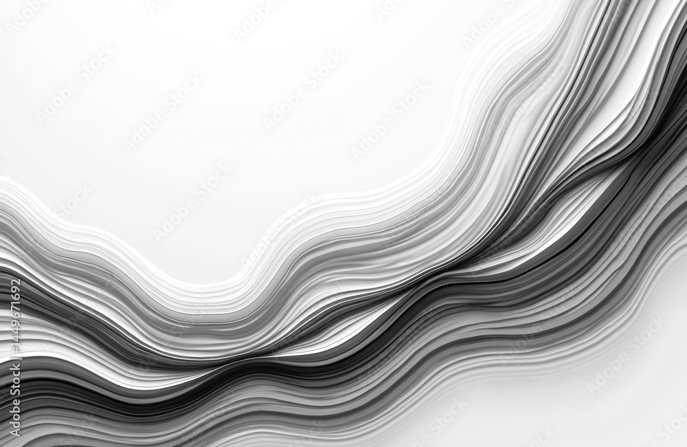 Poster abstract visual illustration features flowing wave lines, monochrome color palette. design element f
