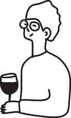 Man Drinking Wine. Line Drawing Doodle	
