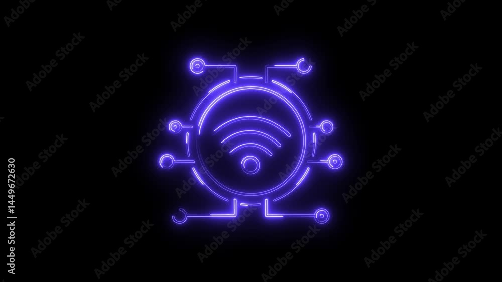 Poster neon wireless network connection with node structure on black background