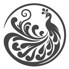 Elegant Peacock Feather Design: Circular Bird Graphic