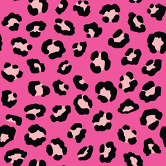 Pink background with black and light pink leopard spots, creating a bold and trendy animal print pattern