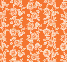 Japanese Romantic Sunflower Vector Seamless Pattern