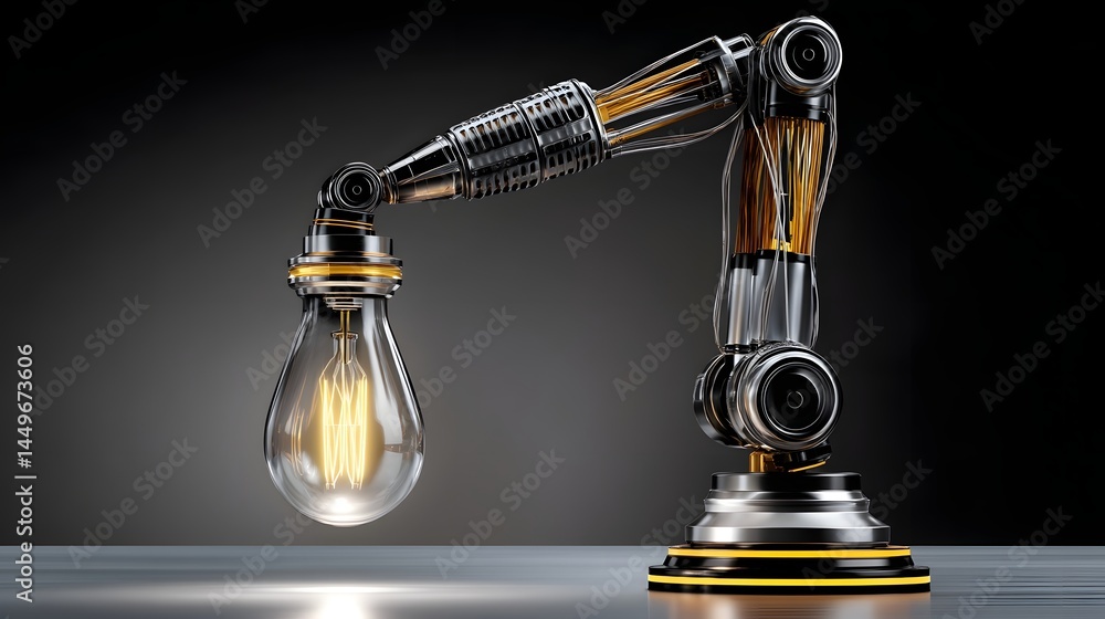 Poster innovative robot lamp with articulated arm performing precise tasks in modern environment