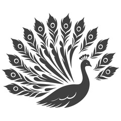 Elegant Peacock Silhouette: Ornate Feather Design