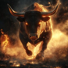 Fiery bull charging through flames. (1)