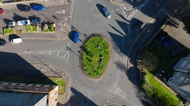 Linden Road Roundabout in Clevedon Somerset with Alexandra Road and B3130 Junction Aerial View