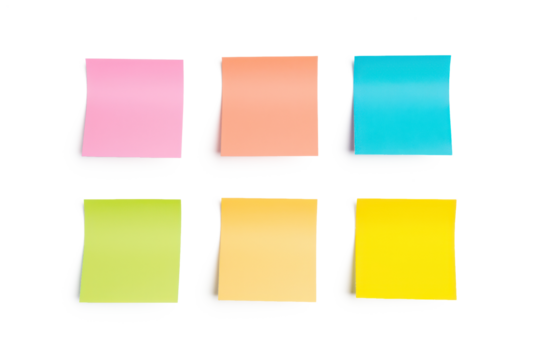 set of colorful sticky notes isolated on white or transparent png