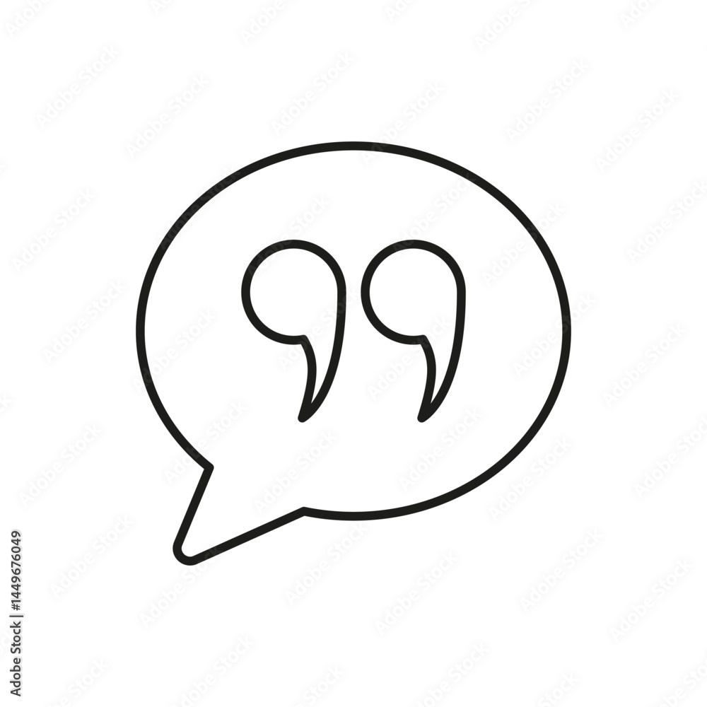 Poster quotation marks in speech bubble line icon. communication, quoting, and dialogue representation outl