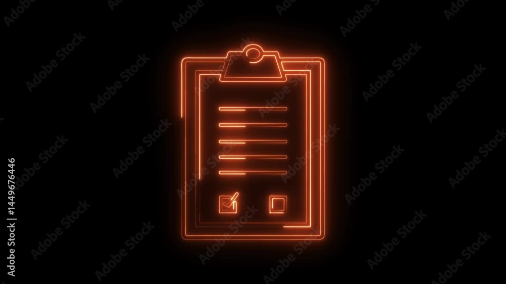 Aufkleber neon clipboard animation with checklist and checkbox design isolated on black background