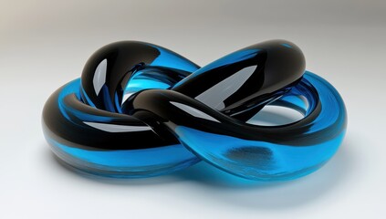 Intertwined, glossy, blue and black shapes, abstract design