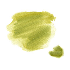 Abstract olive green watercolor isolated background. The color splashing on paper. Hand drawn. Illustration design, greeting template. Wallpaper decoration poster print invitation business cards decor