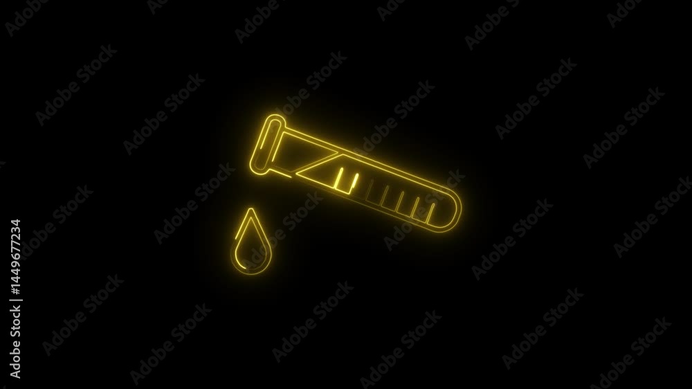 Poster glowing neon test tube with dropping liquid abstract science experiment concept minimalist style on 