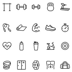 set of icon ideas related to gym, fitness, and workout great for app design, posters, or social media