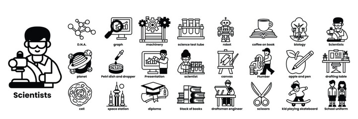 cartoon of a man in a lab coat with a microscope and a book