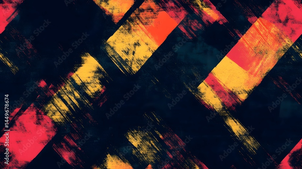 Poster abstract pattern of diagonal brushstrokes in vibrant colors.