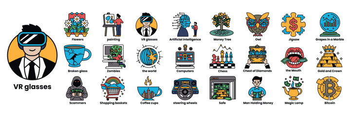 man wearing a tie is smiling and holding a virtual reality headset