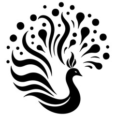 Elegant Peacock Tail Feathers: Black and White Bird Graphic