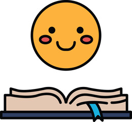 A smiling face is drawn on top of an open book